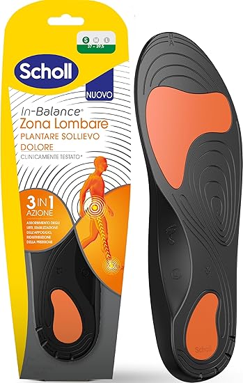Scholl In-Balance - Plantilla para Alivio del Dolor en la Zona Lumbar, con Gel Amortiguador de Doble Capa y Soporte Flexible, Talla S (37-39,5), 1 Par